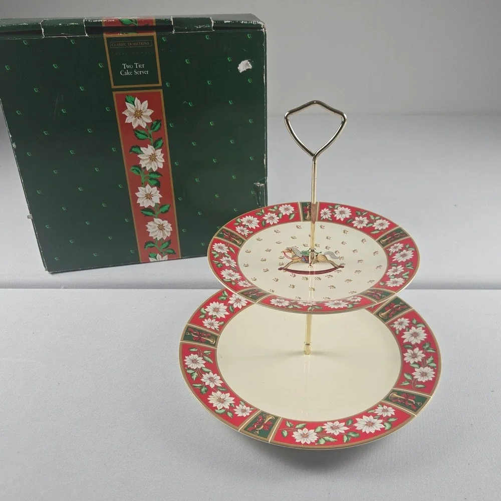 Vintage Charlton Hall Christmas Two-Tier Cake Cheese Dessert Server Holiday